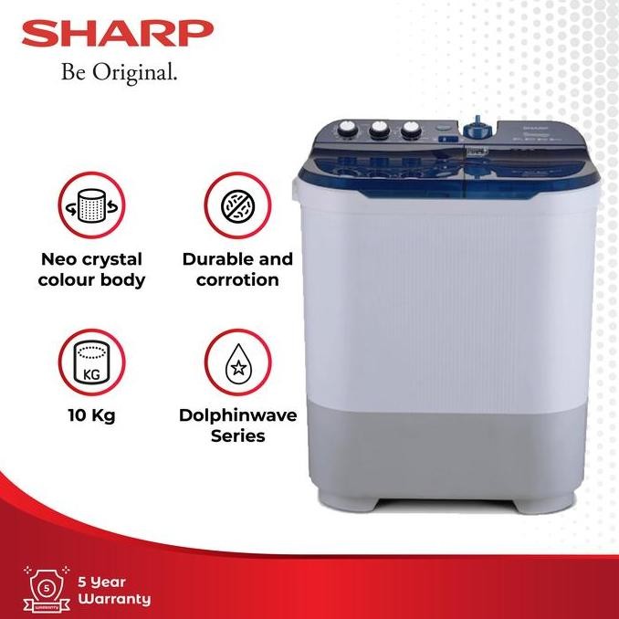 TERBARU - Sharp Mesin Cuci 2 Tabung ES-T1090-BK Blue 10Kg