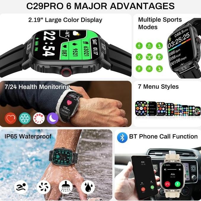 TERLARIS - RAY VASI C29 SmartWatch Pria | 2.19 Ultra Large Screen | Metal Hard Case | Bluetooth Call