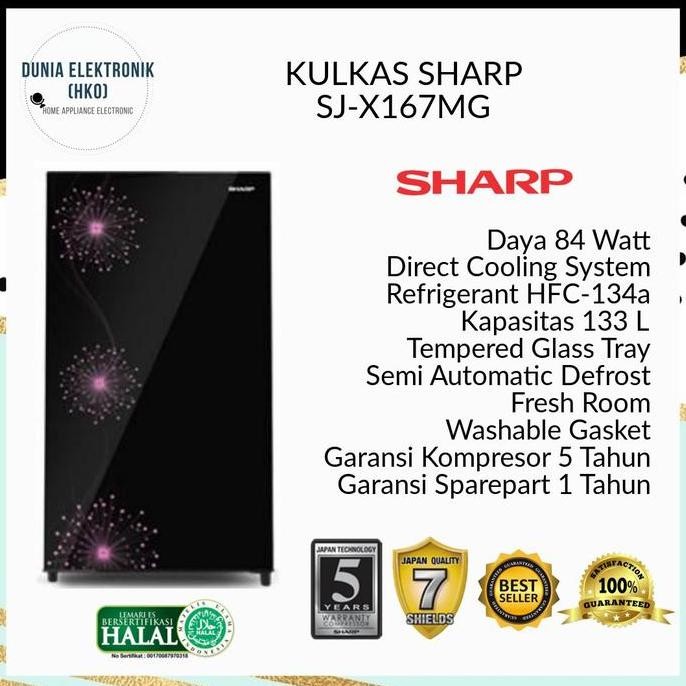 KULKAS SHARP SJ-X167MG SJ X167 MG LEMARI ES 1 PINTU LOW WATT 133 LITER
