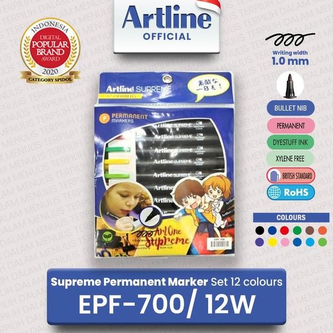 

ARTLINE Spidol Supreme Permanent Marker Set 12 Colours EPF-700/12W