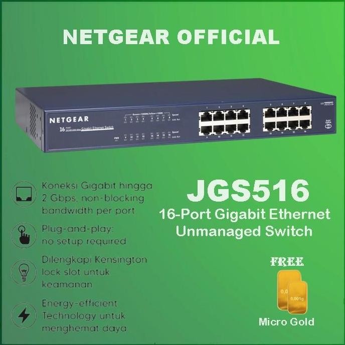 NEW Netgear JGS516 16 Port Gigabit Ethernet Unmanaged Switch JGS 516