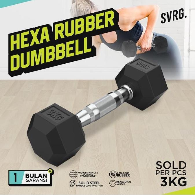 Promo Svarga Hexagonal Dumbbell - 3 KG - Rubber Dumbell Barbell COD