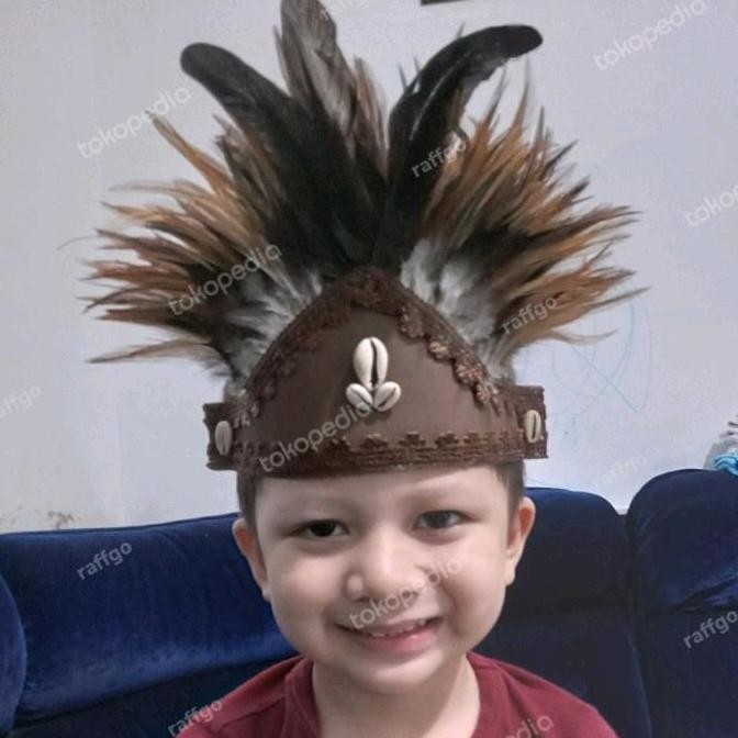 topi adat papua / topi bulu ayam papua/ topi tari anak