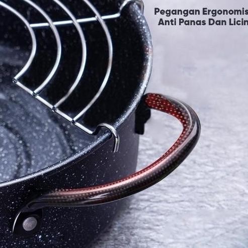 [Upgrade Quality] Wajan Penggorengan 24 Cm Deep Fry Pan Free Rak Peniris Kitchenware Allshop