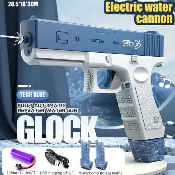Promo Mainan Tembakan Air Glok Water Gun Elektrik Automatis Permainan Kolam Toy Hadiah Anak Semprota