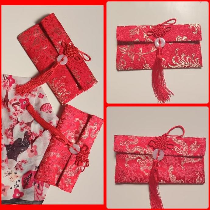 

Ready oke] angpao merah dompet amplop imlek kain damask chinese new year samping