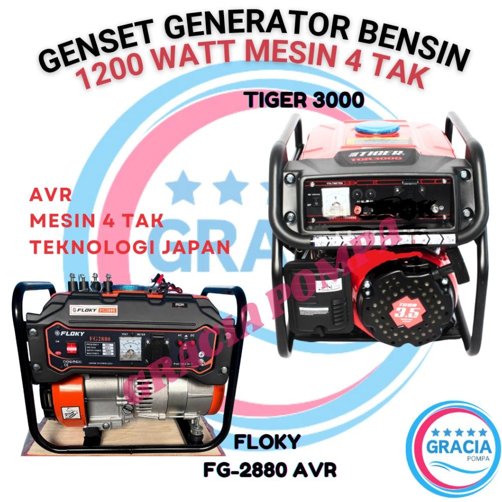 Genset 1200Watt TGR3000 TIGER X FLOKY FG-2880AVR / POWER GENERATOR 1200 WATT 4 TAK TGR 3000, FG-2880