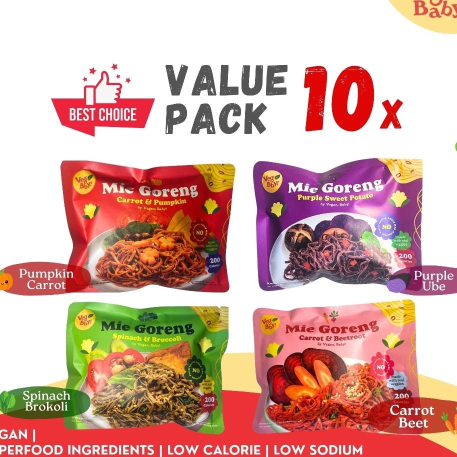 

Toppi 10Pcs Vegan Baby Mie Goreng Nt Sehat Rendah Kal Bayam Brokoli Wortel Bit Ube Beet Vegetarian Noodle