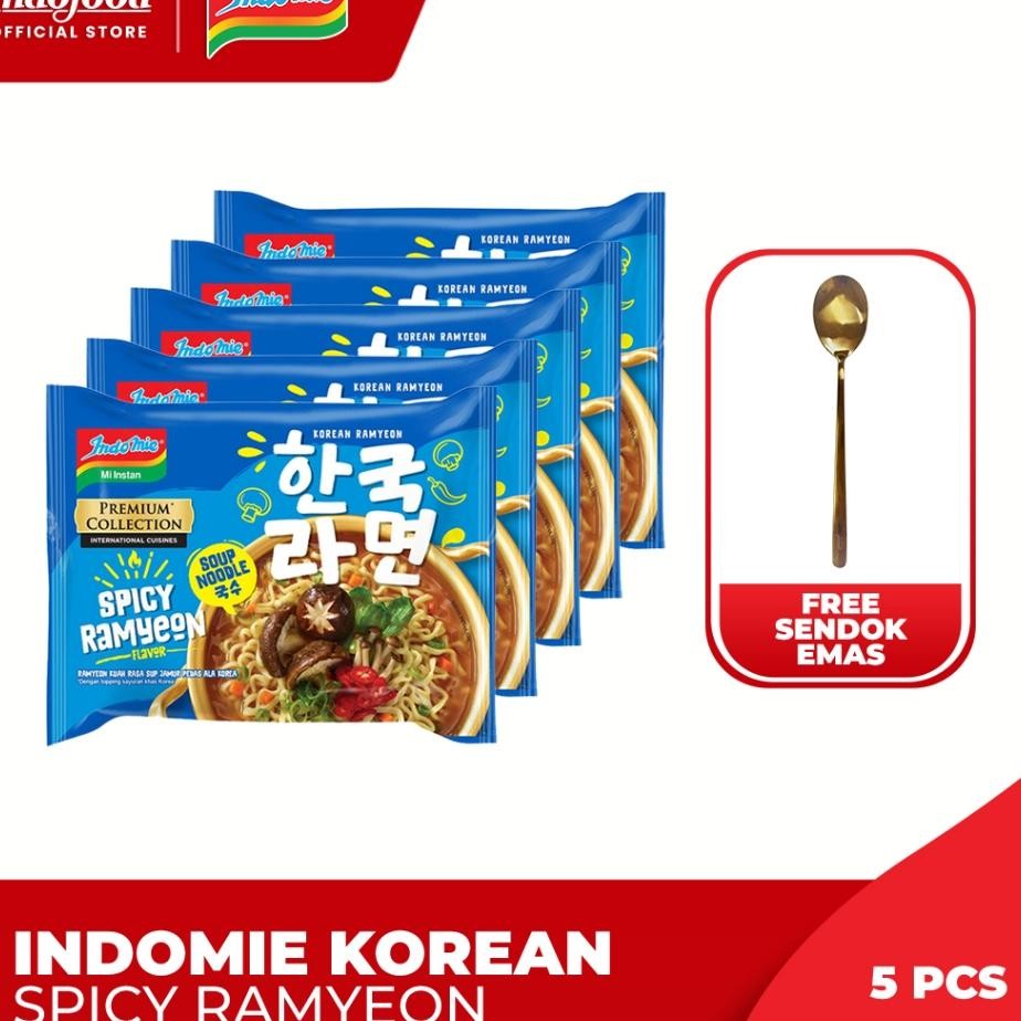 

5 Pcs Indomie Korean Spicy Ramyeon 83 Gr Free Sendok Emas