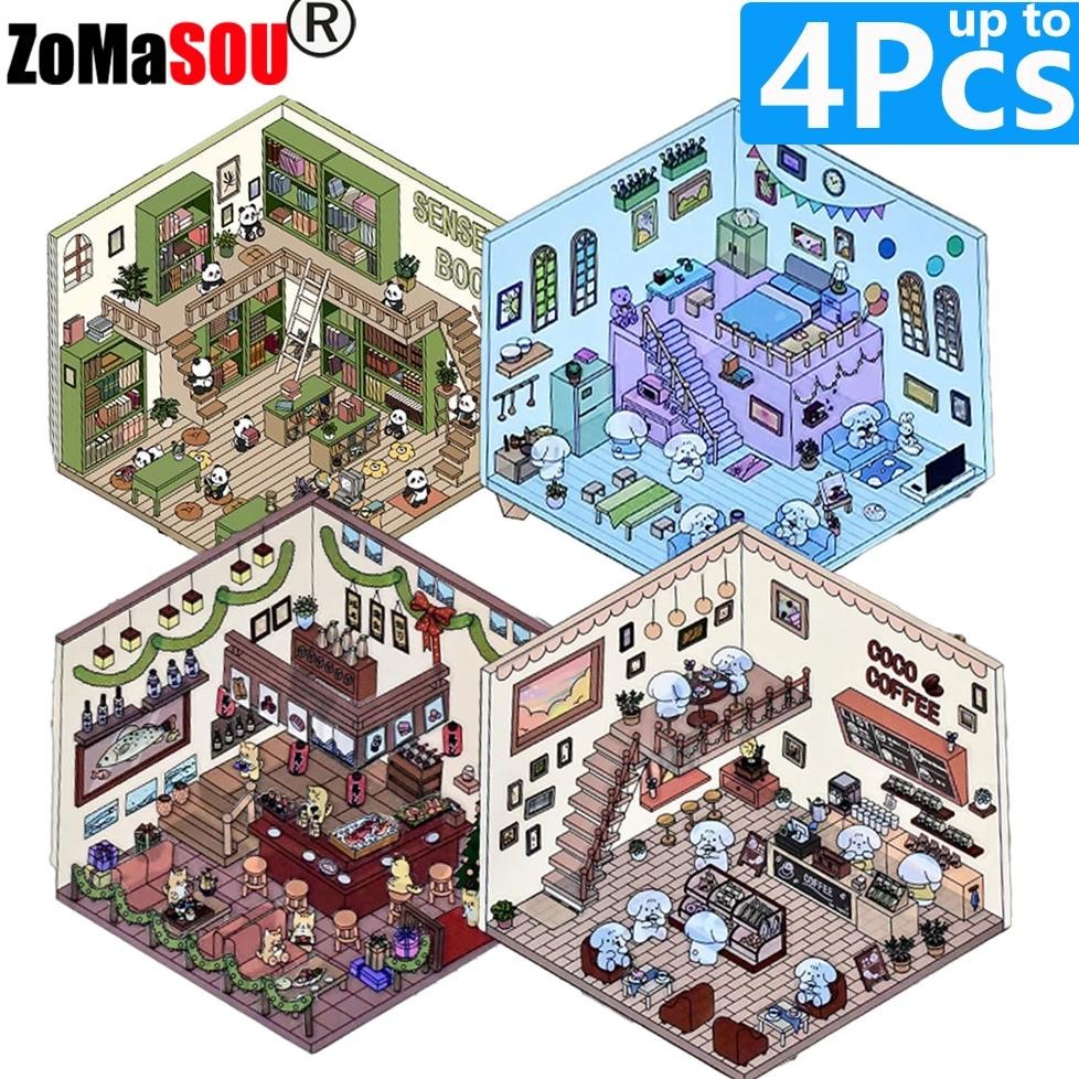 

1-4Pcs Interest Sticker 3D Cute Cartoon Pocket Diy Scene Landscaping Decor Sticker Stacking Pasting Gift For Kid Child Student