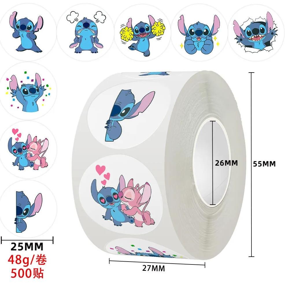 

500 Sheets/Roll Cute Cartoon Stitch Coiled Stickers - Waterproof Pet Decals For Diy Journals, Sealing Decor & Anime Scrapbooking
