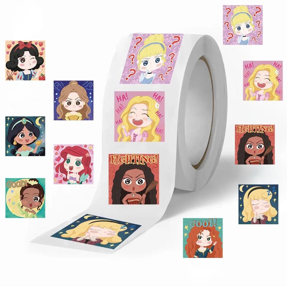 

500Pcs Cute Princess Cartoon Head Stickers Roll Decals For Scrapbooking, Envelope Sealing & Diy Notebook Decoration