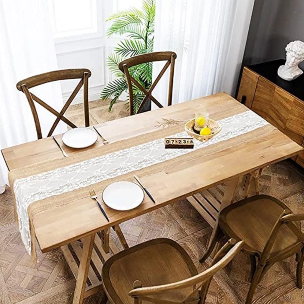 Fue-K5X20 Table Runner Taplak Meja Renda Panjang Premium Tropical Vintage Model Panjang 30 X 180 Cm 