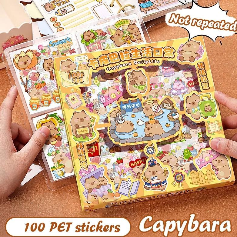 

100Sheets Fashion Trendy Capybara Animal Stickers Waterproof Hand Account Stickers Cartoon Cute Notebook Decoration Stickers