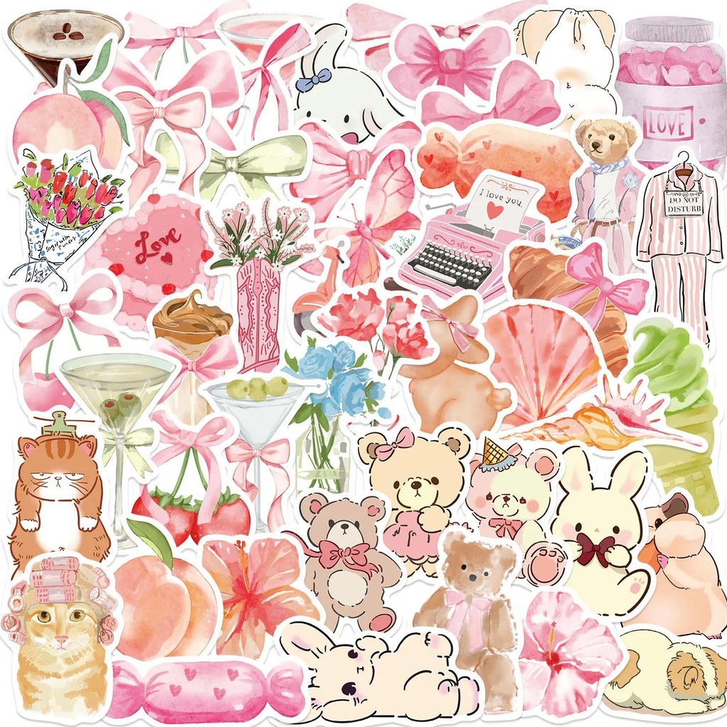 

10/30/50Pcs Cute Pink Bear Waterproof Graffiti Sticker Aesthetic Decorative Luggage Laptop Phone Fridge Scrapbook Kids Stickers
