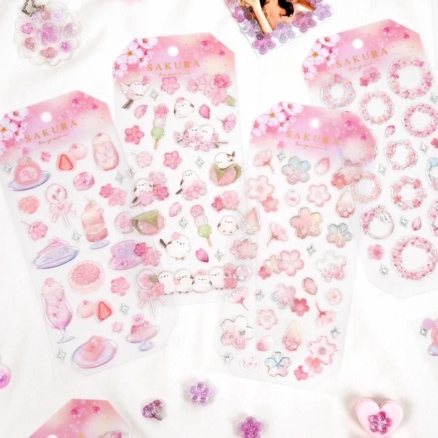 

4 Pcs/Lot Sweet Sakura Pink Cherry Blossom Crystal Decor Stickers Scrapbooking Diy Journaling Cute Stationery Diary Sticker Gift
