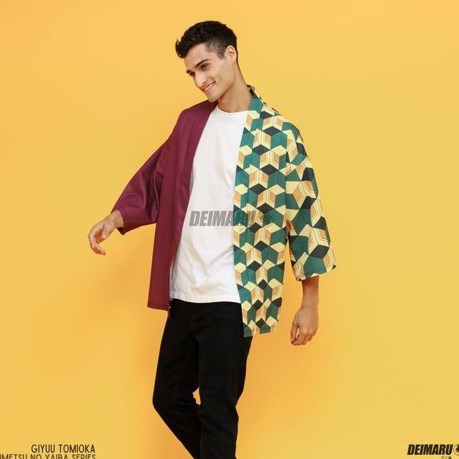 Kostum Jepang Japan Kimono Cosplay Demon Slayer - CT Haori Giyuu Tomioka Kimetsu No Yaiba Pria  Anim