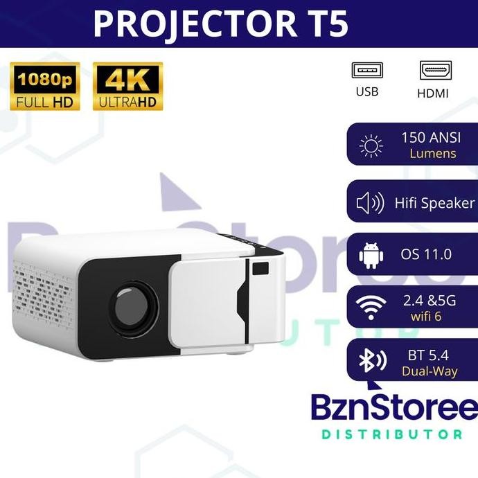 Silahkan Order] Proyektor Mini T5Pro Full HD Decoding Projector Android 150ANSILumens - Lcd /Proyekt