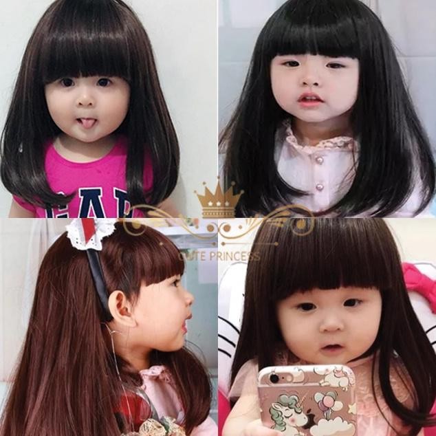 Rambut Palsu Anak / Wik Anak Perempuan Model Panjang Sedada Warna Hitam & Coklat Tua Usia 6 Bulan - 