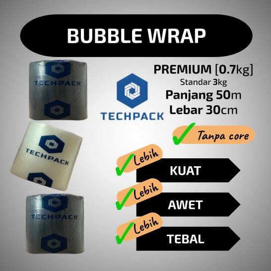 

Plastik Bubble Wrap Roll Hitam Putih Bening 30 cm x 50 m Premium Tebal 30cm x 50m TECHPACK Babel Bubblewrap Buble DiM