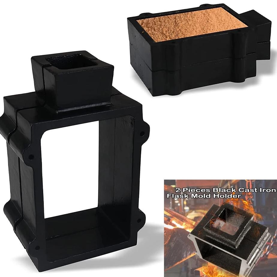 

Tm Blacksmith Cast Iron 2-Part Flask Mold Frame For Sand Casting Jewelry Metal Casting Making Tool