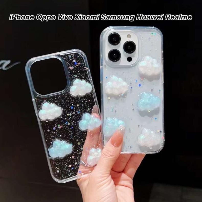 Cloud 3D Glitter ALL IPHONE  16 16Plus 16 ProMax Case Xiaomi Redmi Note 12 Redmi 12c 12T 11T 11 Pro 