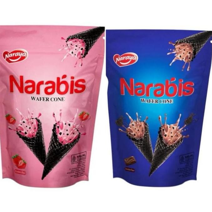 

Snack Biskuit Narabis Wafer Cone Krim Rasa Coklat Strawbery Kemasan 80G