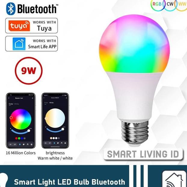 Tuya Lampu Bohlam Smart Led Bulb Lamp Bluetooth 9W Rgbcw E27