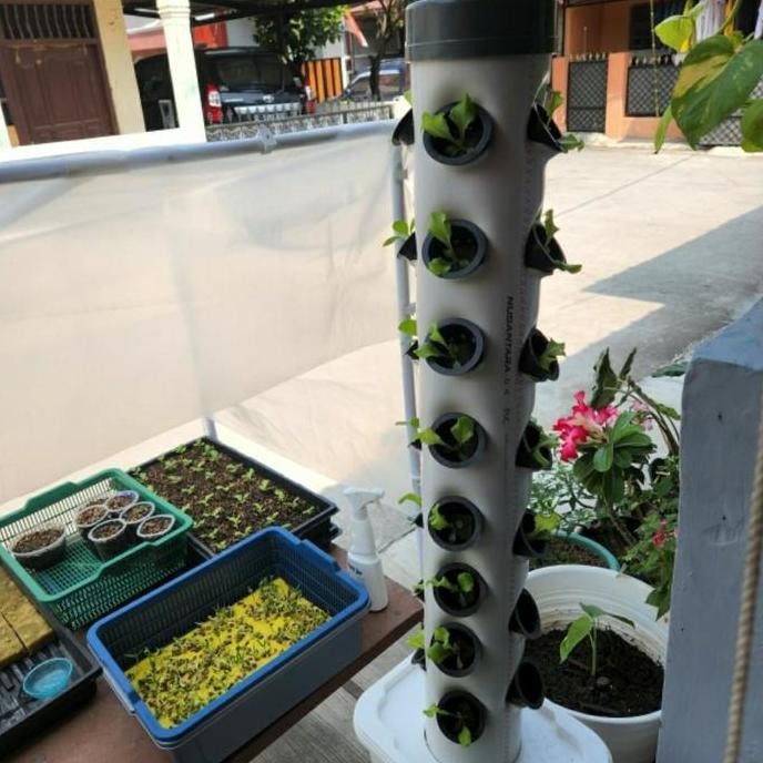 hidroponik tower vertikultur 1 meter 30 lubang pipa 4 inch SS