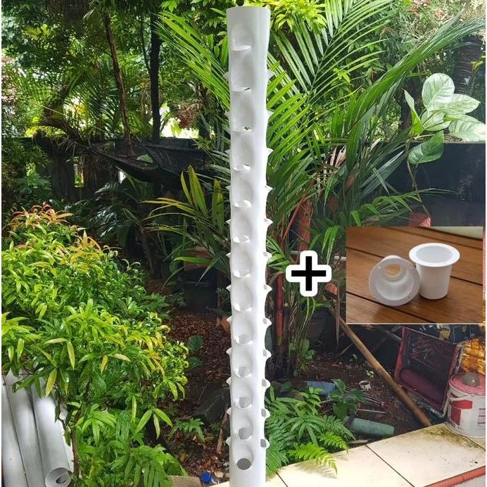 Pipa Hidroponik Vertikal Vertikultur 32 Lubang Tanam Free Netpot Putih SM