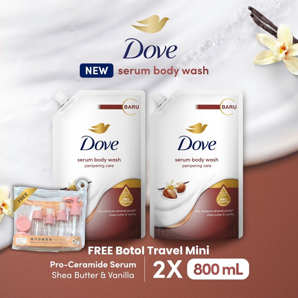 Buy 2 Dove Serum Body Wash Pro-Ceramide - Pampering Care 800ml FREE Botol Travel Mini