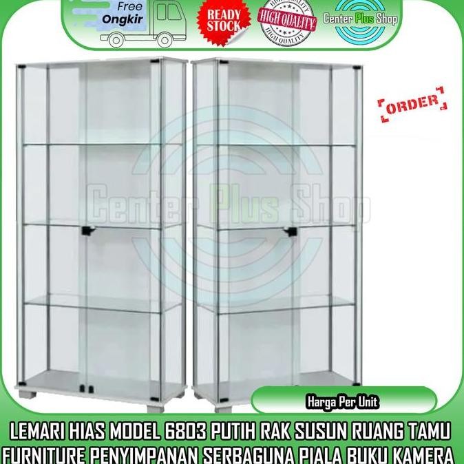 Terlaris Lh 6803 Lemari Hias Kayu Putih Kaca Menyimpan Rak Furniture Pengaman Ukuran 100X50X180 Cm P