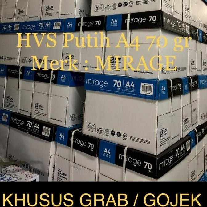 

TERBARU Hvs putih A4 70 gr , merk Mirage ( box )Khusus Grab / Gojek