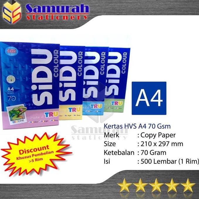 

Kertas HVS Sinar Dunia A4 70 Warna / Kertas SIDU A4 Warna 70 Gsm -