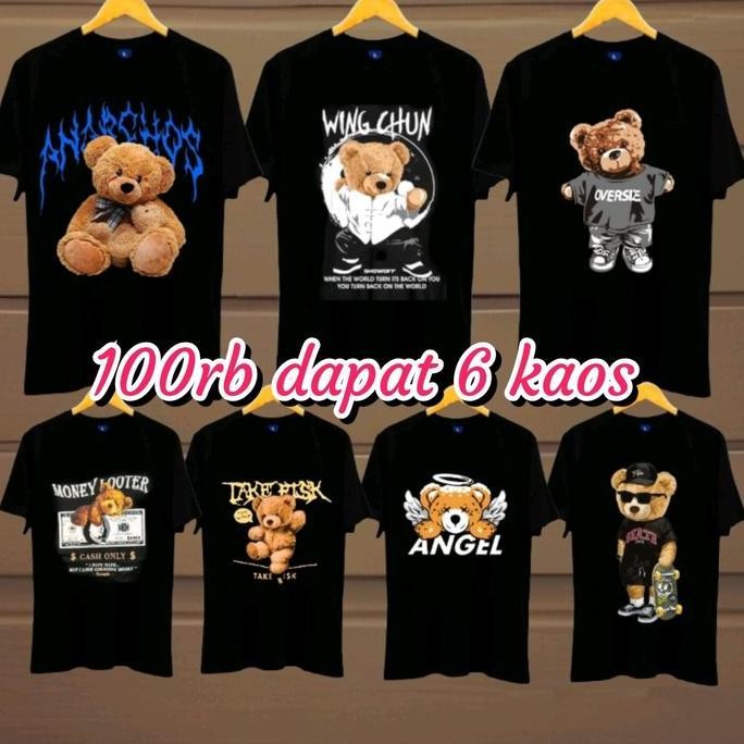 promo 100rb dapat 6 kaos boneka teddy bear Slim-fitting
