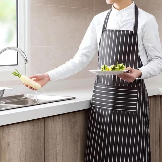 

Terlaris Apron Celemek Garis Black White Hitam Putih Barista Chef Barber Cook