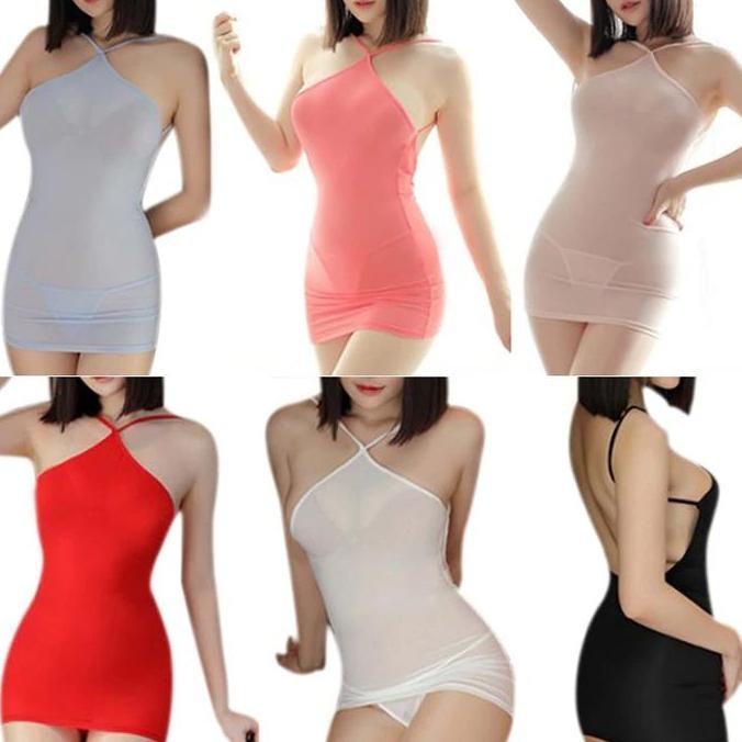 New Product - Raffi Sexy Women Ice Silk Transparan Stripe Backless Mini Dress.... Calista Collection