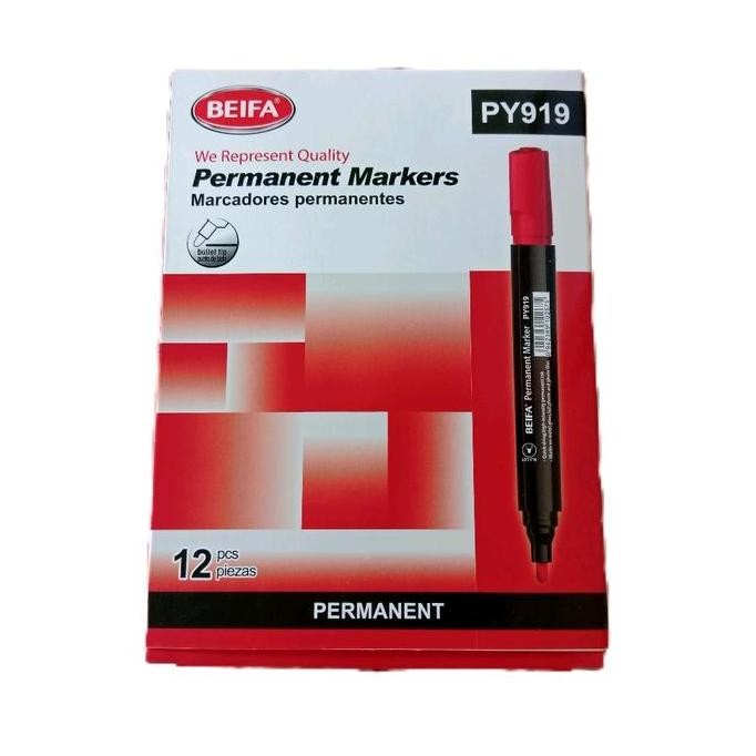 

Spidol Permanent Merah Beifa Py919 Stationery - 12 Pcs - Tinta Merah Co