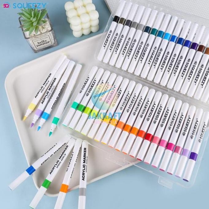 

(36 Pcs) Set Spidol Kuas Acrylic Brush Permanent Pen Marker 36 Warna Squeezy Sa-Sq7736 Permanen Segala Permukaan Gelas Kertas Kaca Akrilik Lebih Pekat Opaque Tebal 2 Mm Co