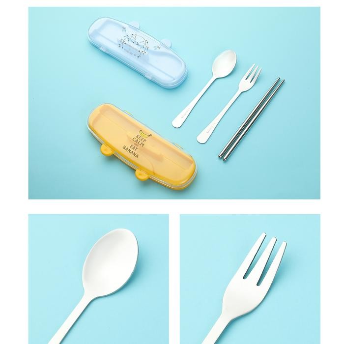MINISO Set Sendok Garpu Sumpit 3 Pcs Travel Peralatan Makan Stainless