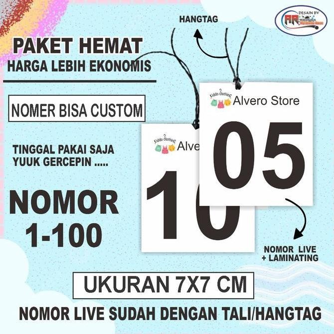 

100 Lembar Nomor Live Dengan Tali Hangtag 7X7Cm Co