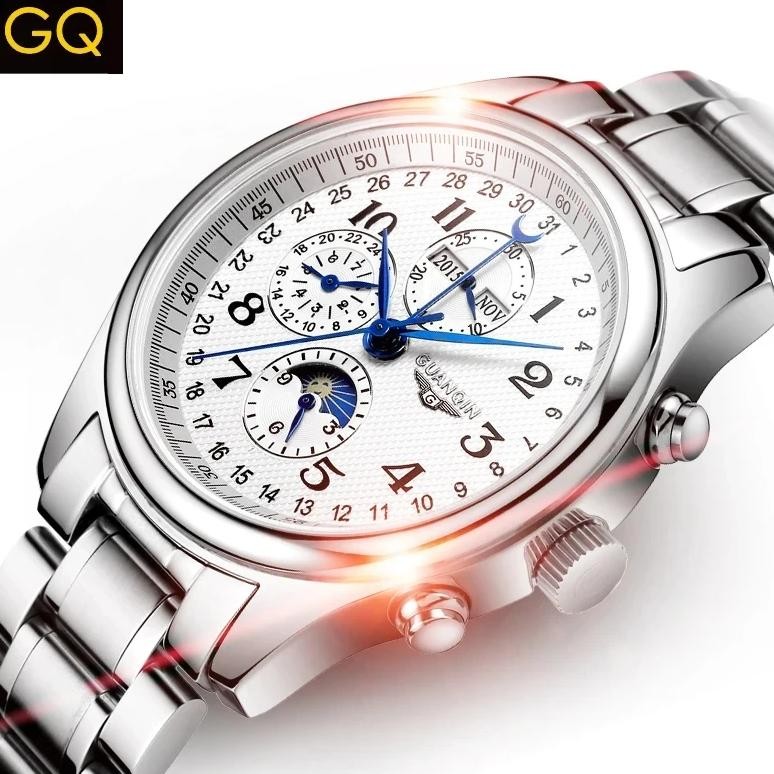GUANQIN 2024 Men watches Top brand Luxury Mechanical Automatic Stainless steel Waterproof Moon Phase