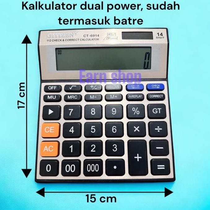 

Kalkulator Besar Ct-6914 6914 14 Digit Dual Power Co