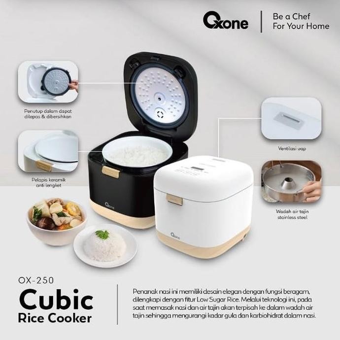 BEBAS ONGKIR - Rice Cooker Oxone OX 250 Low Sugar 5 in 1 Cubic Penanak Nasi 0,8 L Rendah Gula Low Ca
