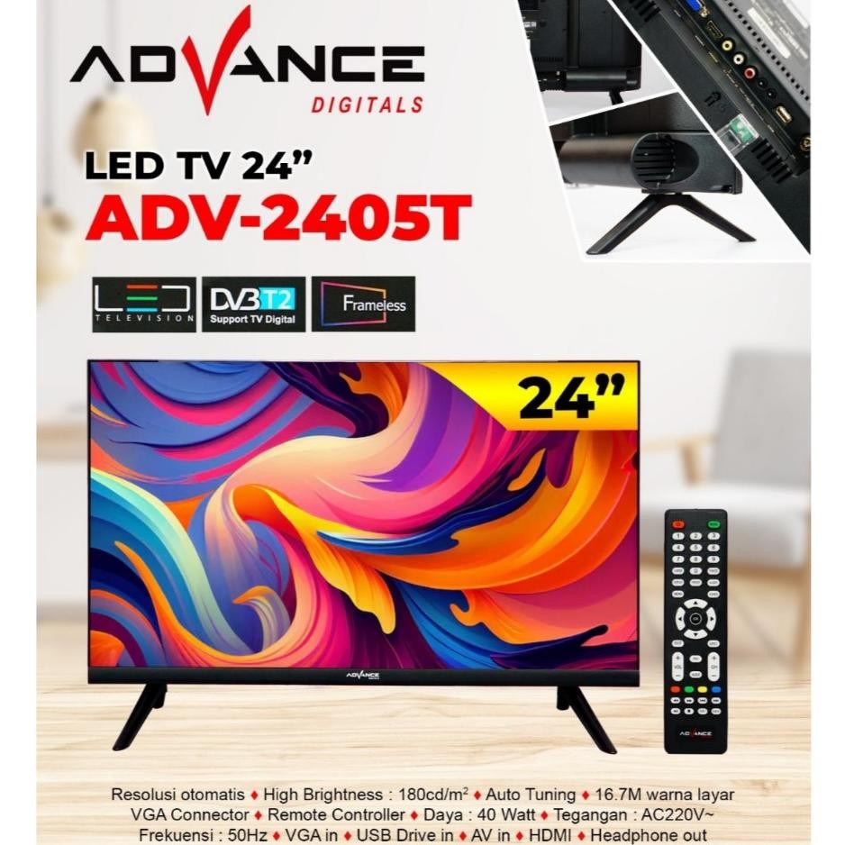 Advance ADV-2405T Televisi Digital Advance 24 Inch HD Support Antena Digital DV3/T2 Garansi 3 Tahun