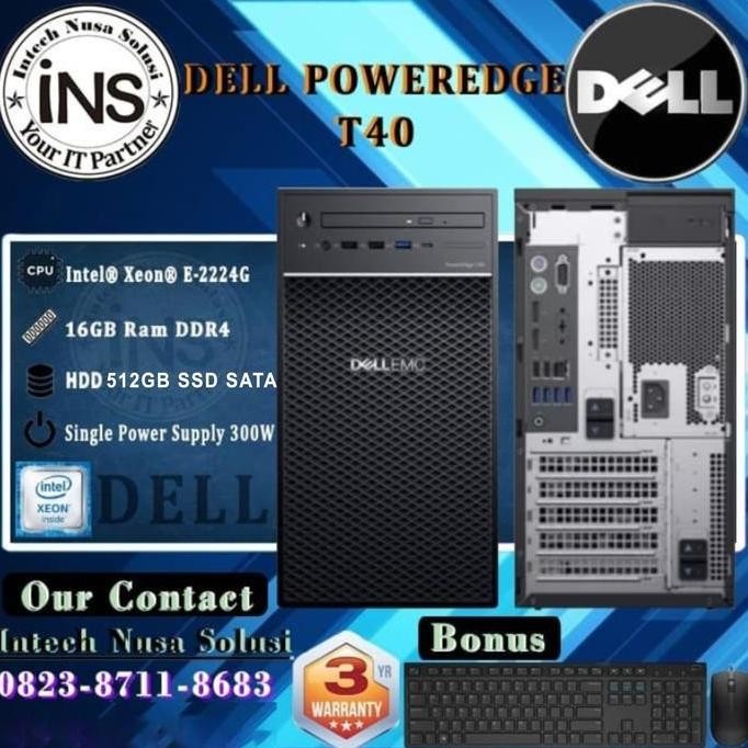 Server Dell Poweredge T40 Xeon E-2224G 16Gb 512Gb Ssd Sata Dvdrw New Stok