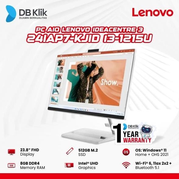 Pc Aio Lenovo Ic3 24Iap7-Kjid I3-1215U 8/512Gb 23,8" White Win Ohs New Stok