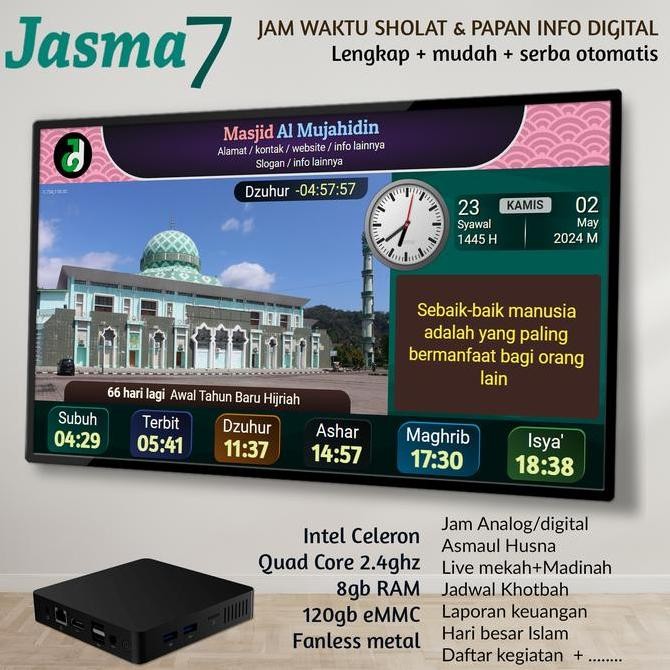 Papan Info Digital Dan Jam Sholat Masjid Tv Jasma 7 New Stok