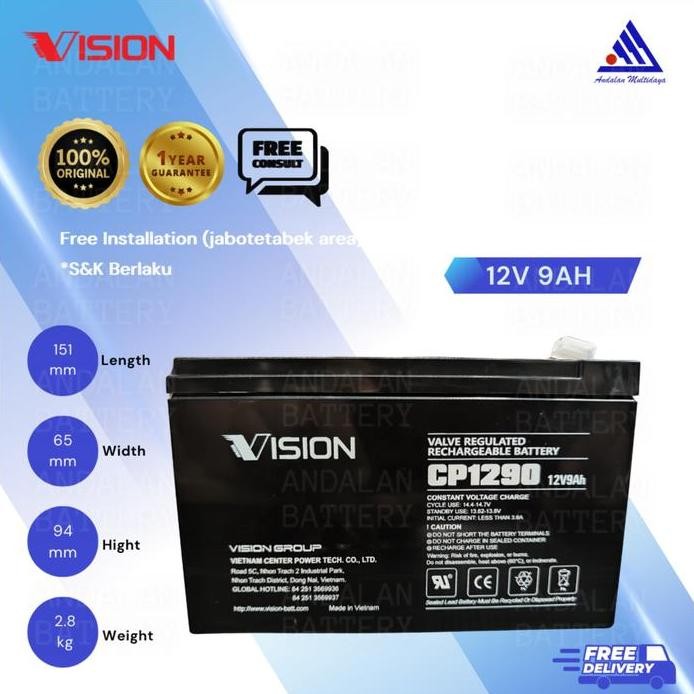 Baterai UPS Aki Kering VISION 12V 9Ah/VRLA CP1290 / AKI UPS 12V 9Ah murah