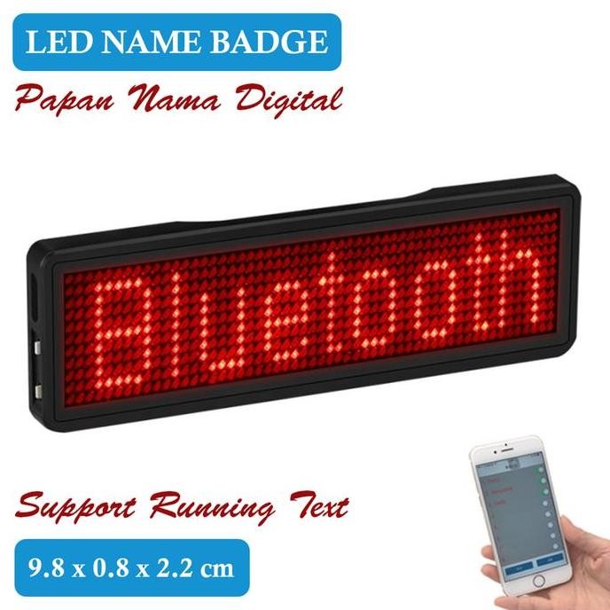 

READY Papan Nama LED Bluetooth Name Badge Running Text Merah Pesan Berjalan Display Screen Red Plastik Usb NEW